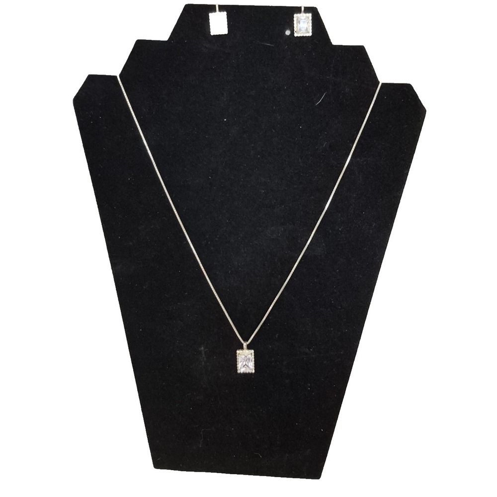 Sterling Silver 925 Clear Emerald Cut Stone Necklace and Earrings